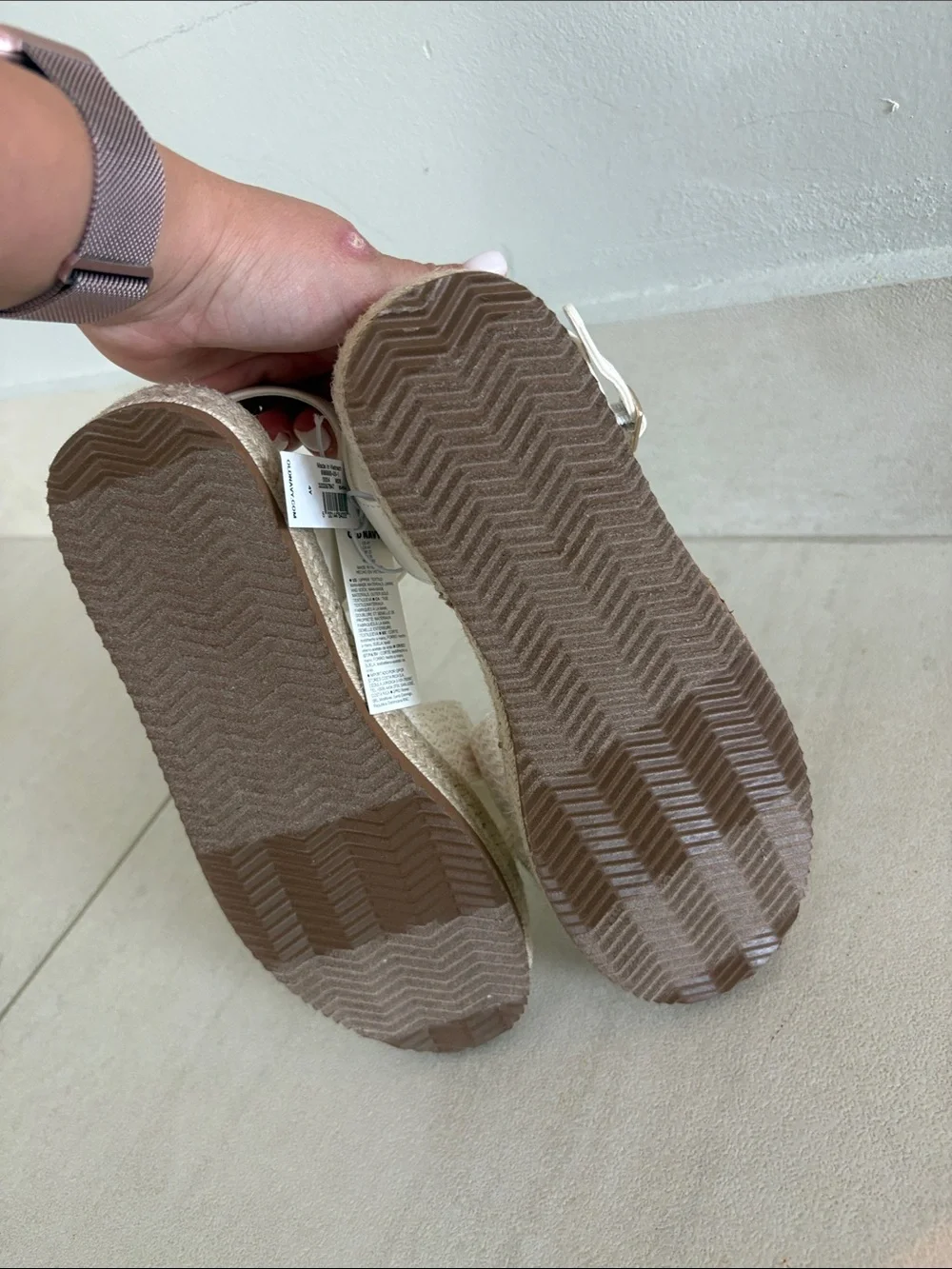 Old Navy Cream Woven Platform Sandals with Ankle Buckle